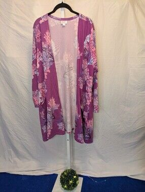 LuLaRoe Caroline Cardigan XL Purple Coral Reef Coastal Print Open Front- Pockets
